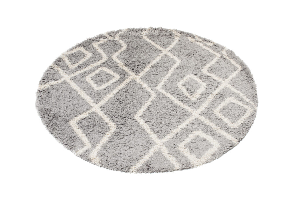 Teppich Boho Rund Grau Zigzag Shaggy