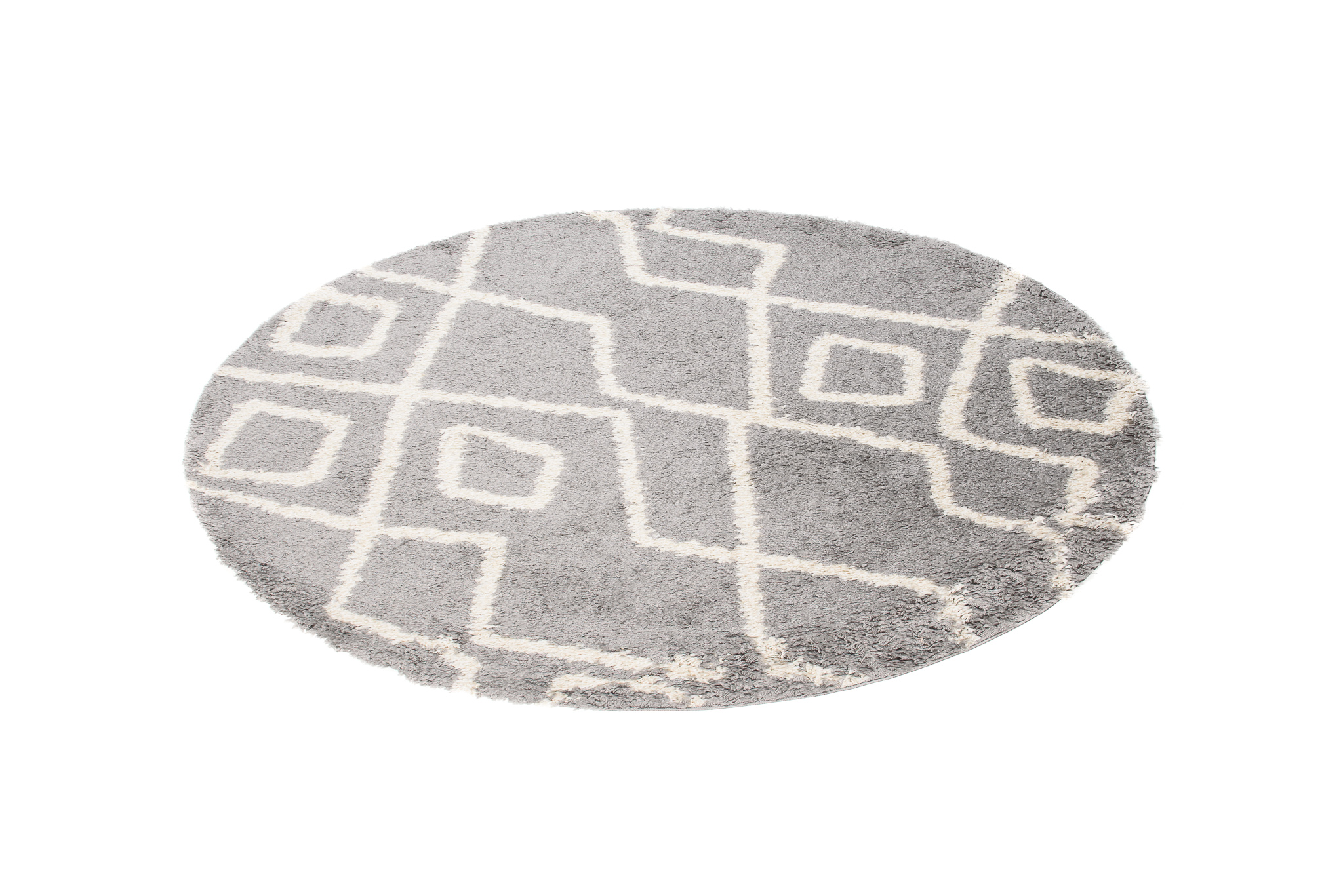 Teppich Boho Rund Grau Zigzag Shaggy