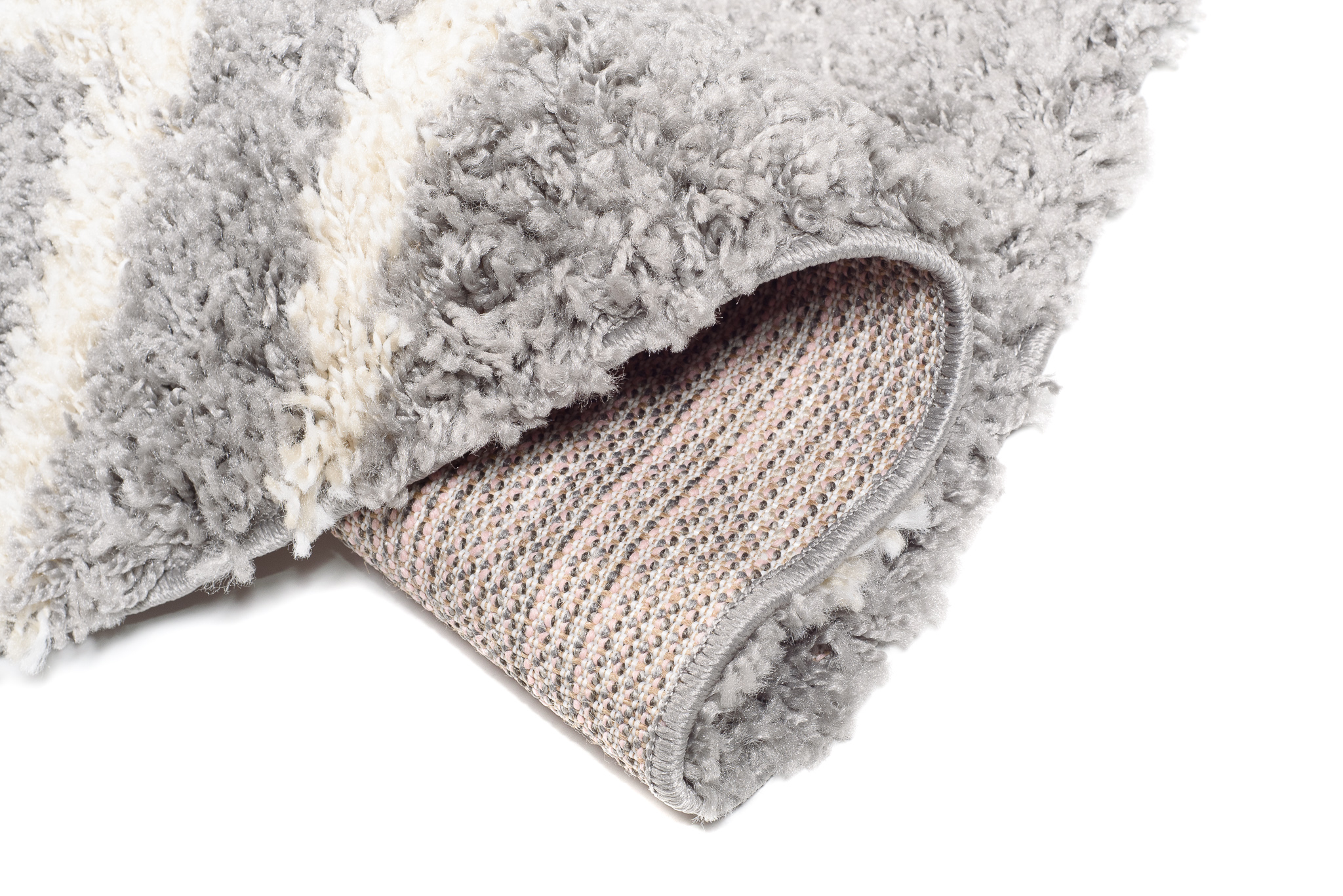 Teppich Boho Rund Grau Zigzag Shaggy