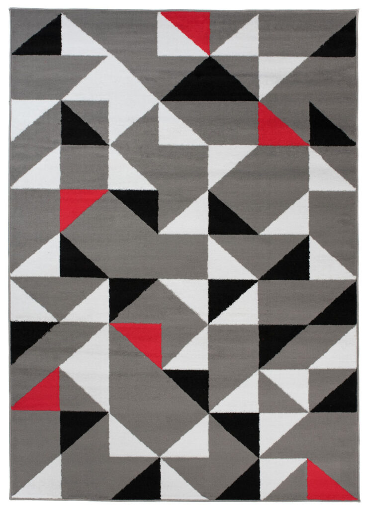 Teppich Maya Grau Rot Dreiecke