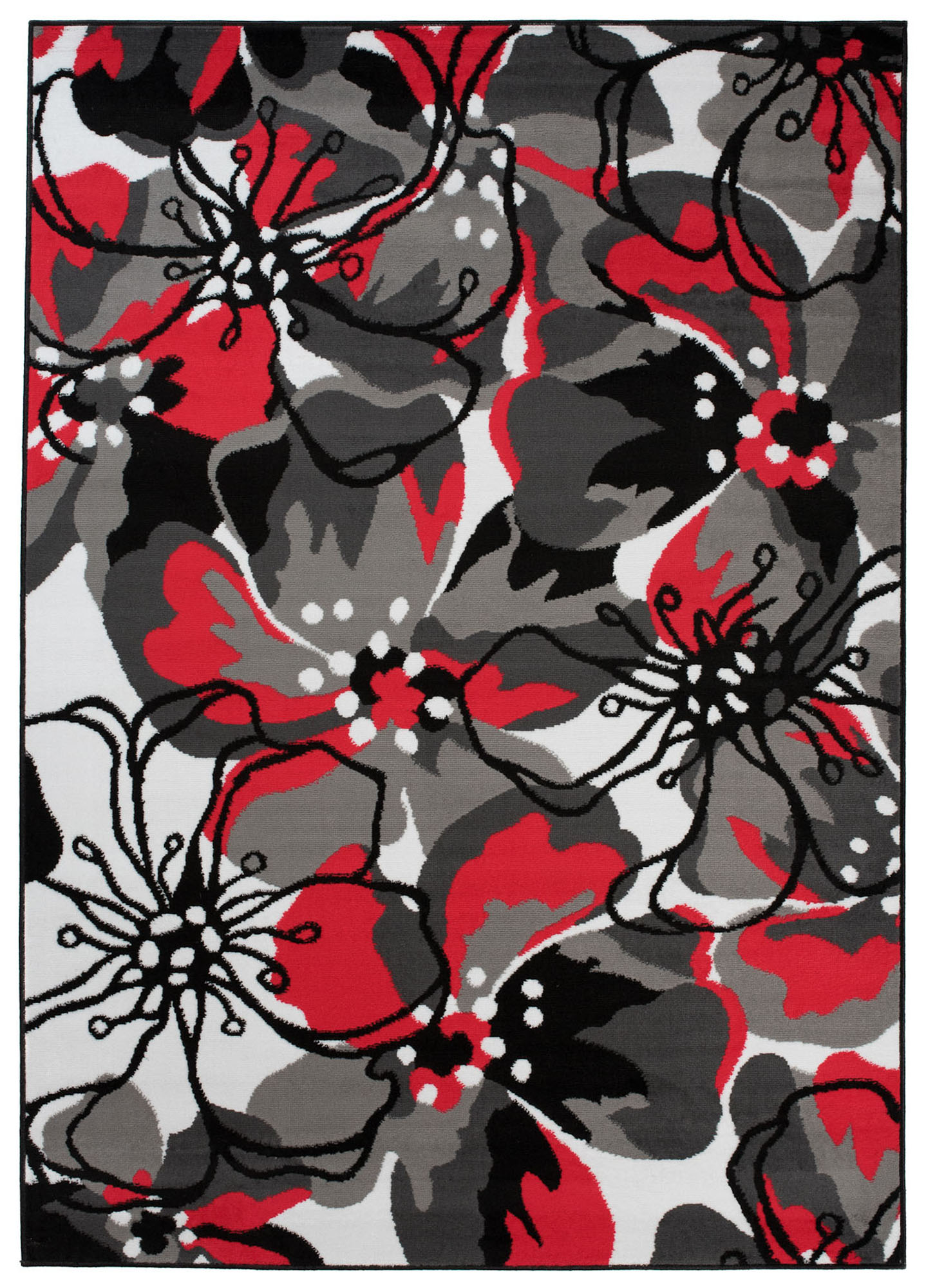 Teppich Maya Grau Rot Blumen