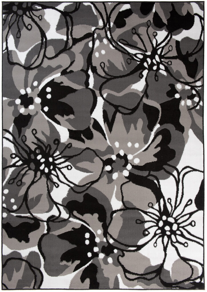 Teppich Maya Grau Schwarz Blumen