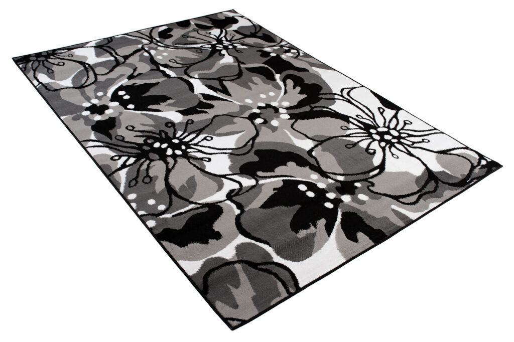 Teppich Maya Grau Schwarz Blumen