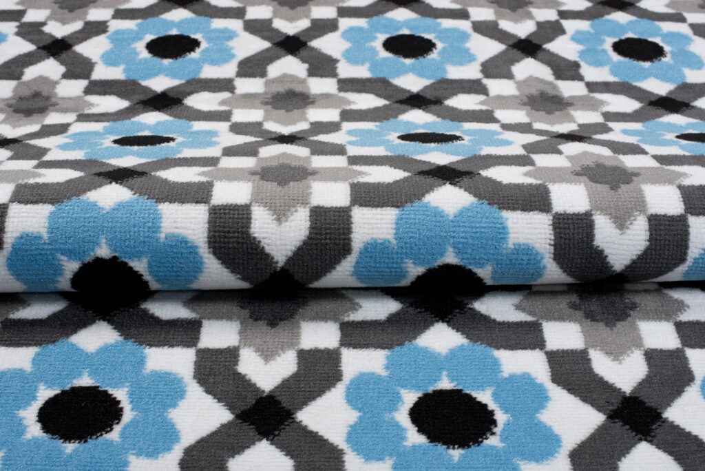 Teppich Maya Grau Blau Blumen Mosaik