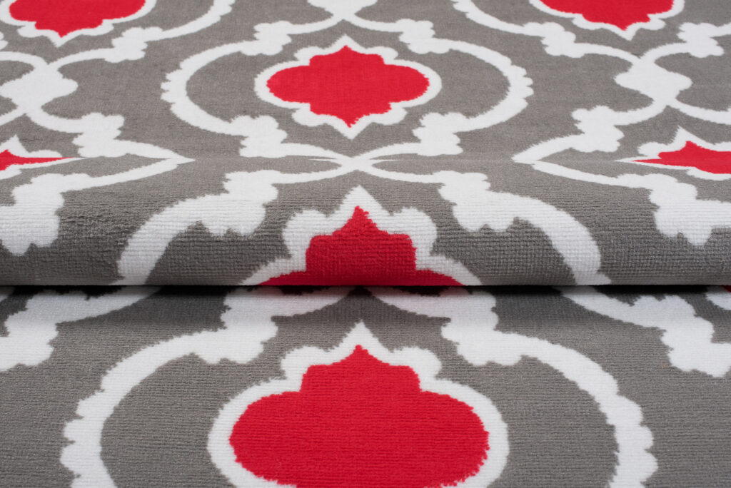 Teppich Maya Grau Rot Geometrisch Gitter