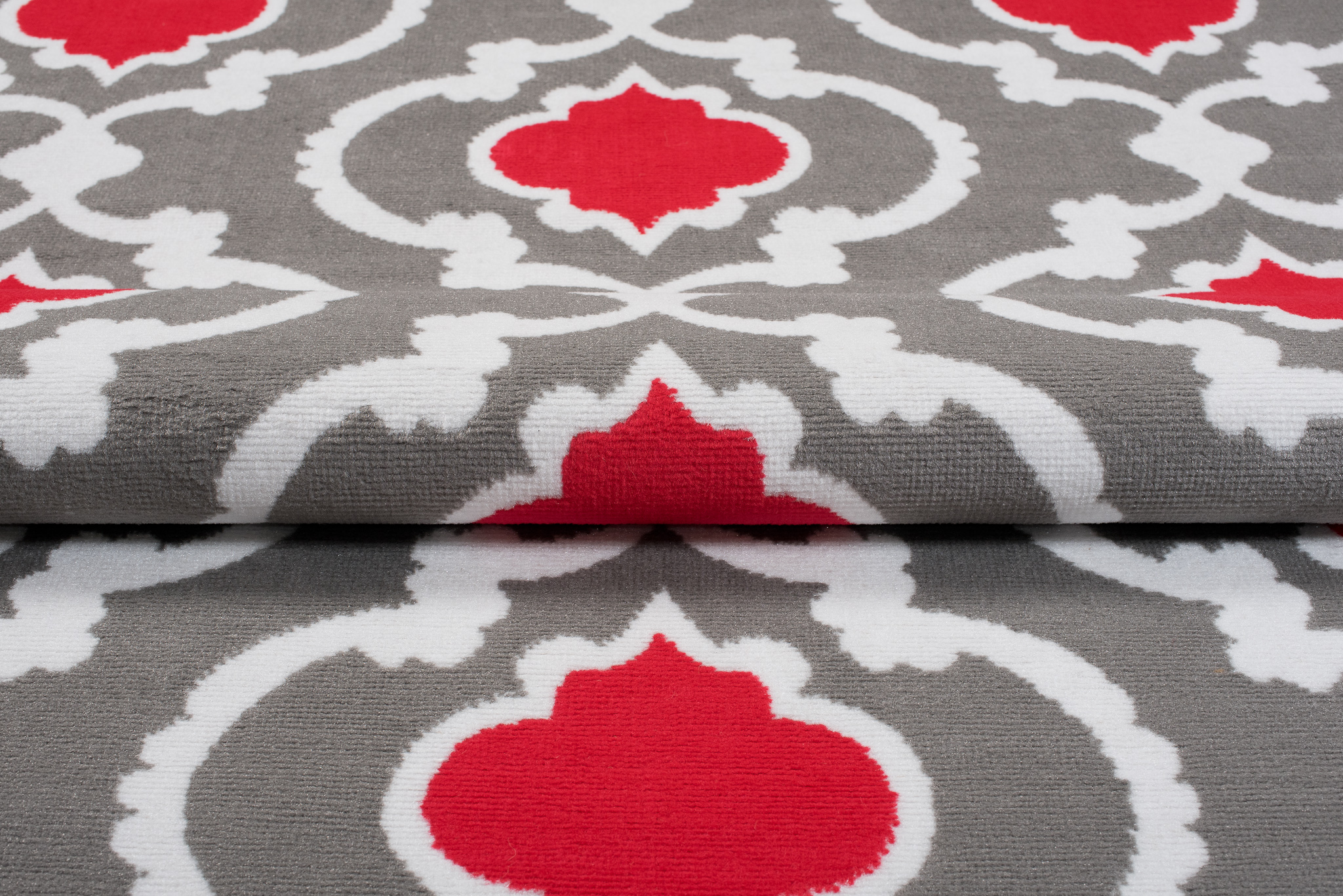 Teppich Maya Grau Rot Geometrisch Gitter
