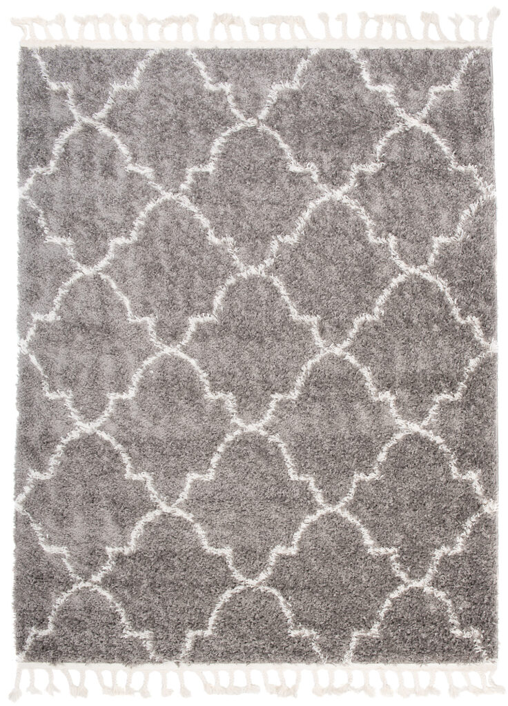 Teppich Boho mit Fransen Grau Marokkanisch Kleeblatt