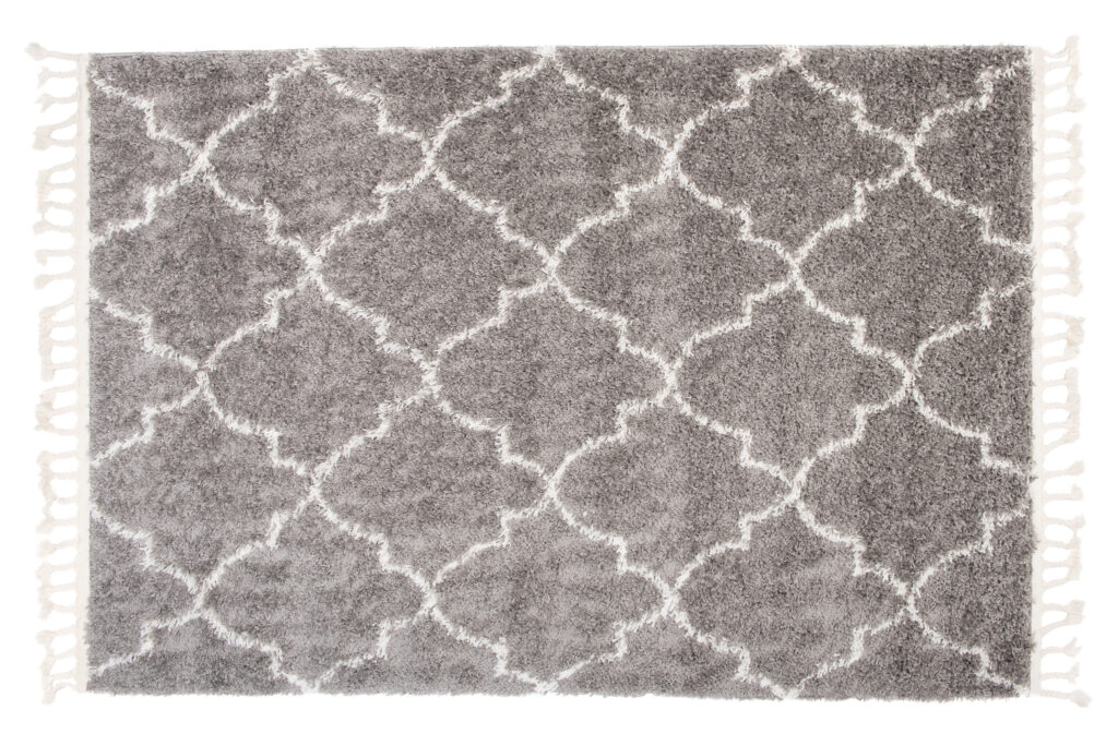 Teppich Boho mit Fransen Grau Marokkanisch Kleeblatt