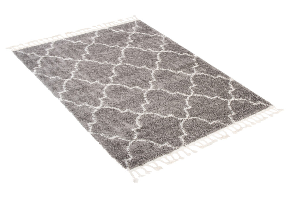 Teppich Boho mit Fransen Grau Marokkanisch Kleeblatt