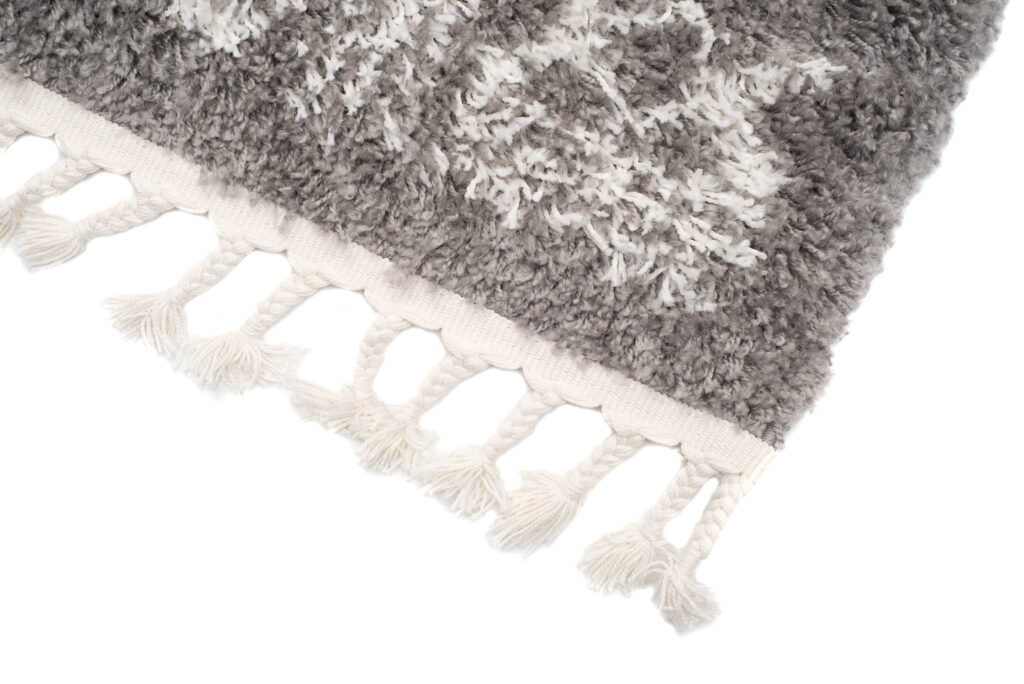 Teppich Boho mit Fransen Grau Ethno Shaggy