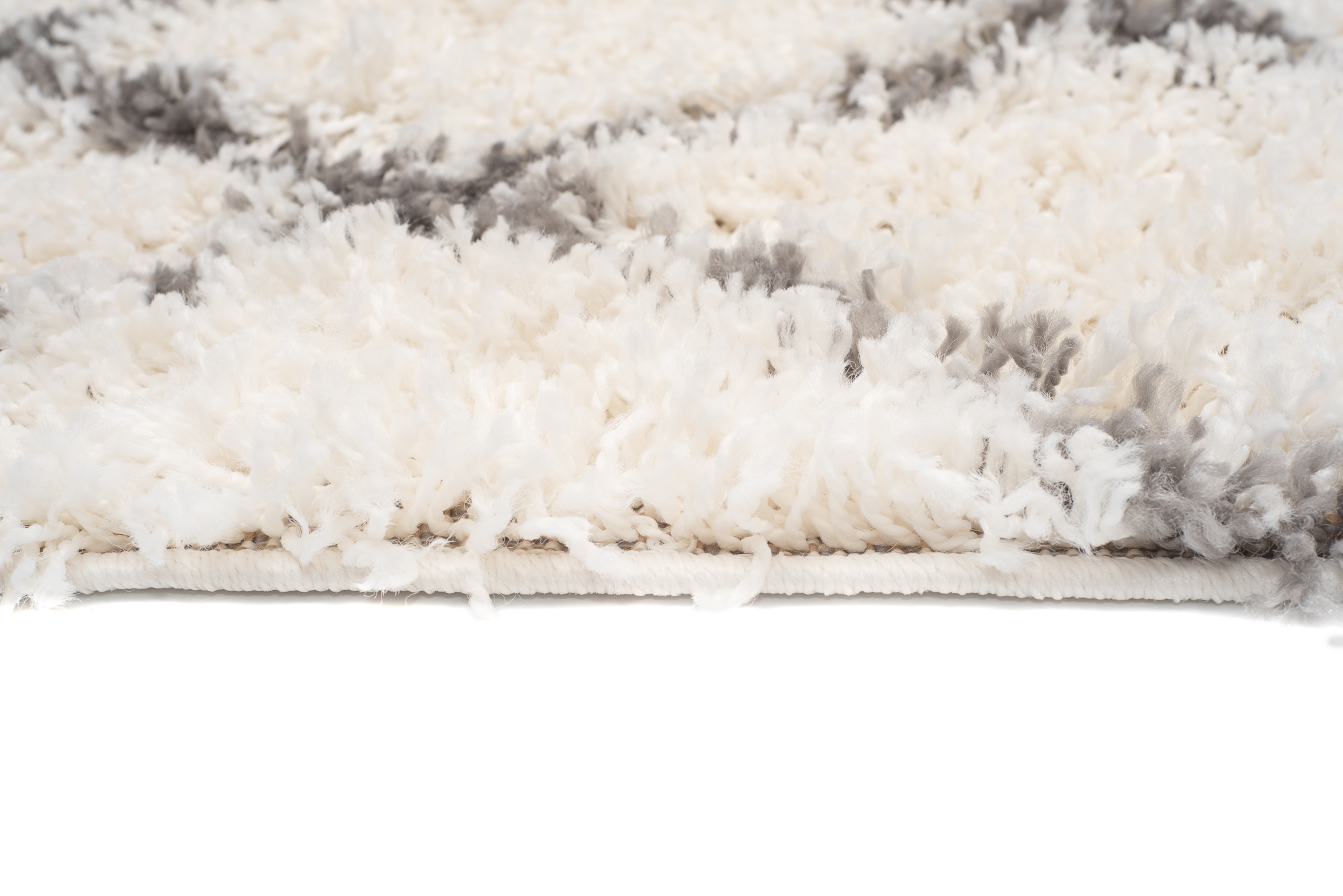 Teppich Boho mit Fransen Creme Gitter Punkte Shaggy