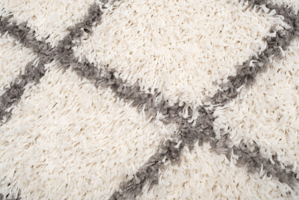 Teppich Boho mit Fransen Creme Gitter Punkte Shaggy