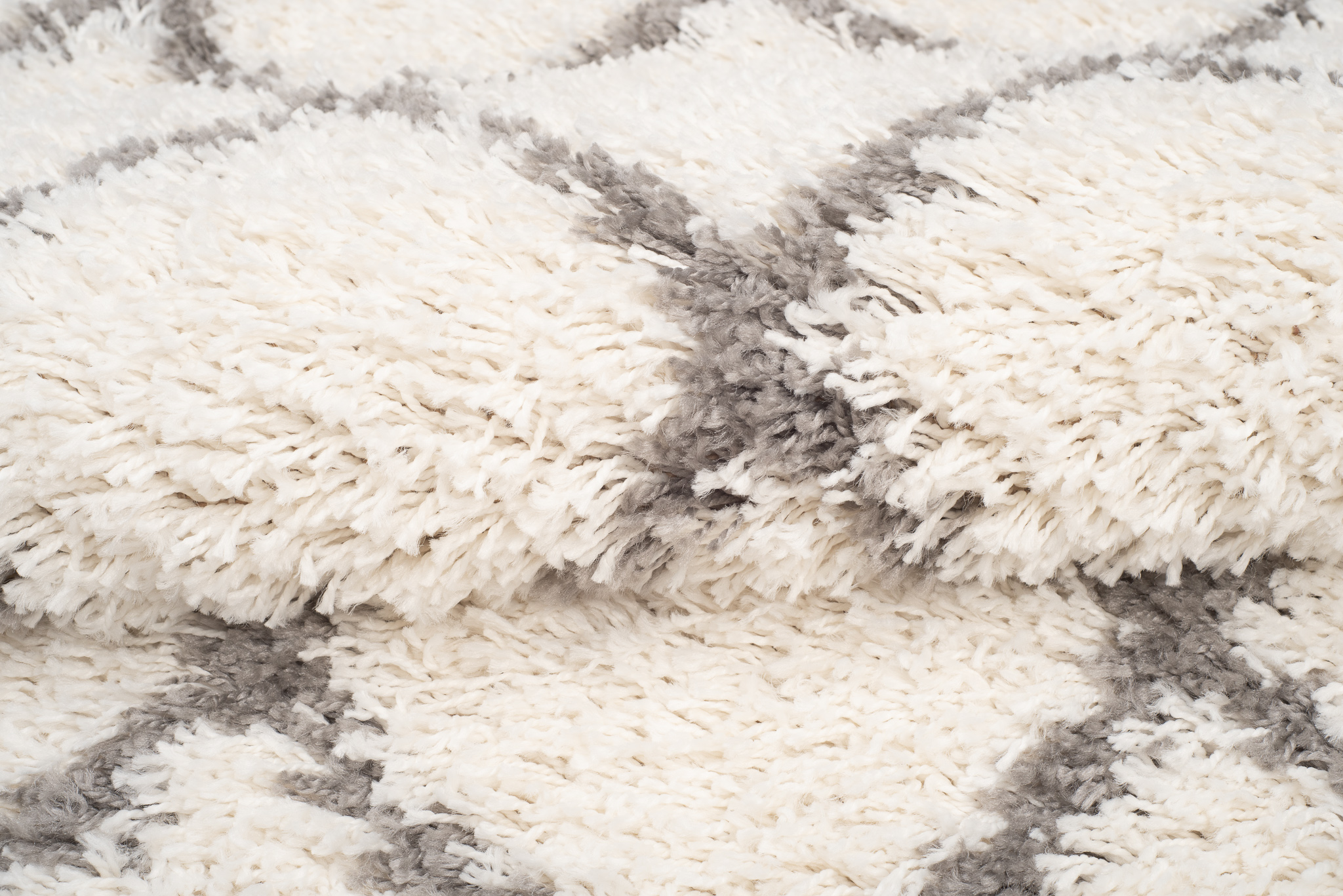 Teppich Boho mit Fransen Creme Gitter Punkte Shaggy