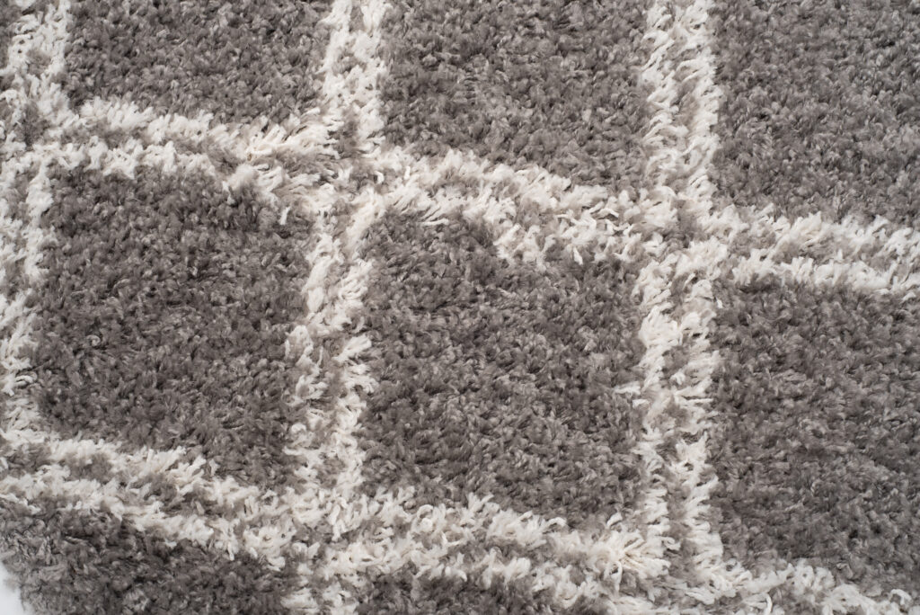 Teppich Boho mit Fransen Grau Gitter Shaggy