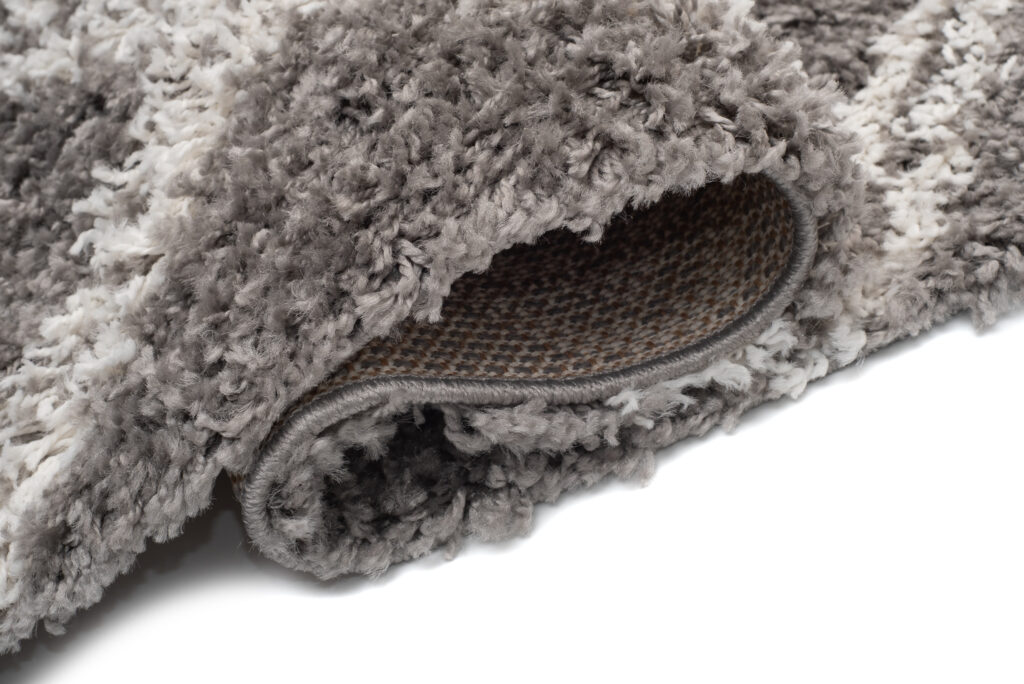 Teppich Boho mit Fransen Grau Gitter Shaggy