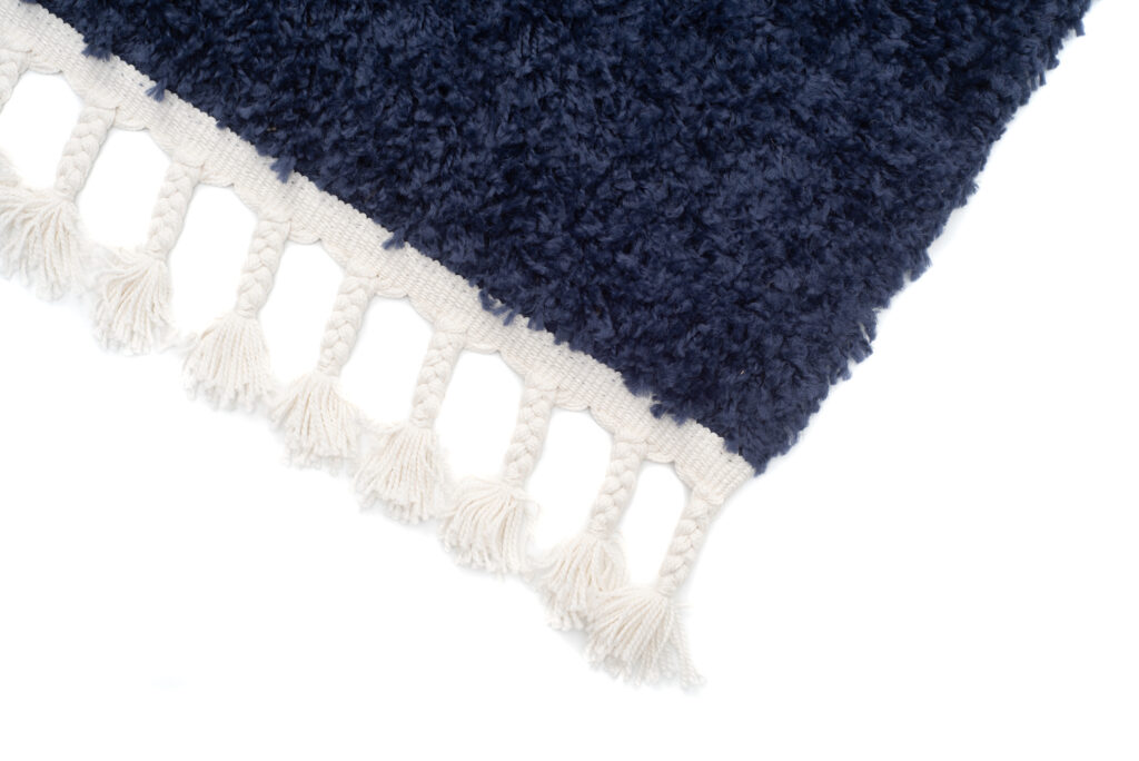 Teppich Boho mit Fransen Marineblau Shaggy
