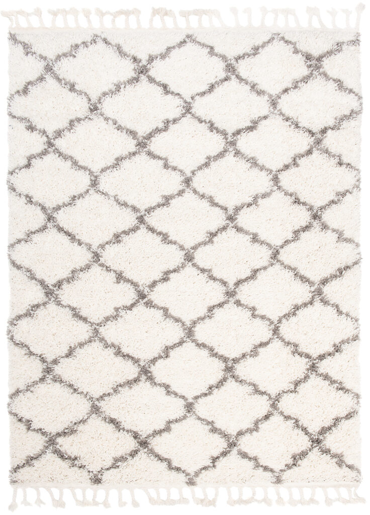 Teppich Boho mit Fransen Creme Gitter Shaggy