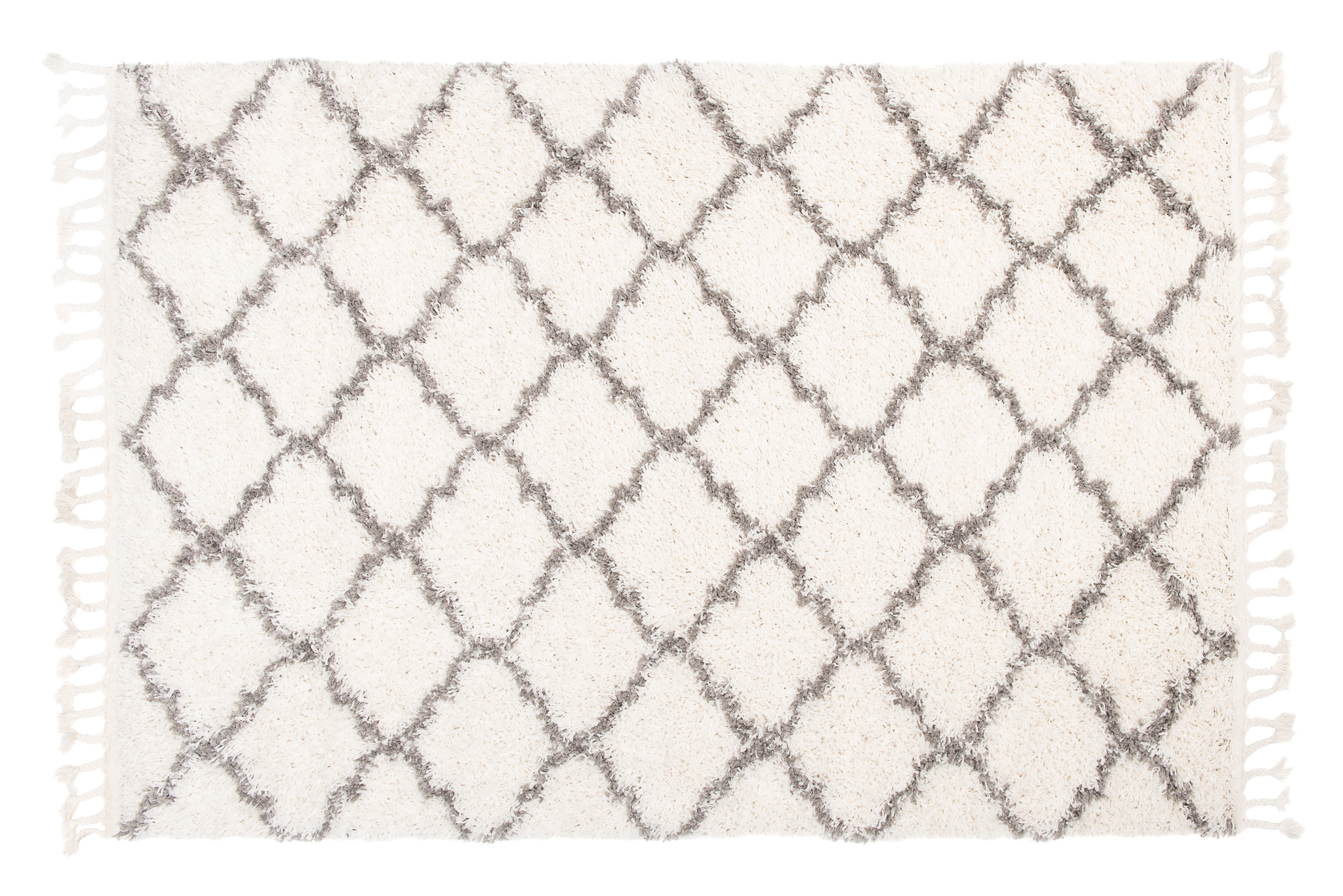 Teppich Boho mit Fransen Creme Gitter Shaggy
