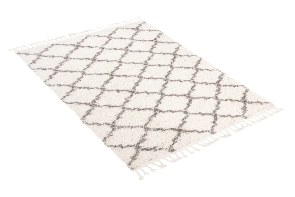 Teppich Boho mit Fransen Creme Gitter Shaggy