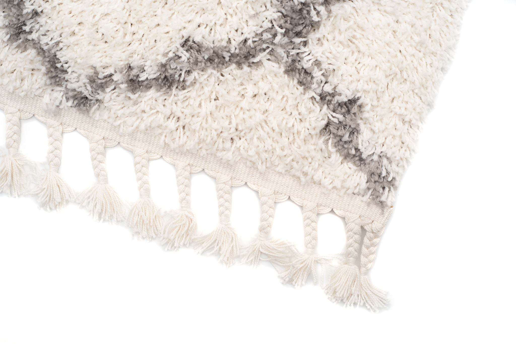 Teppich Boho mit Fransen Creme Gitter Shaggy