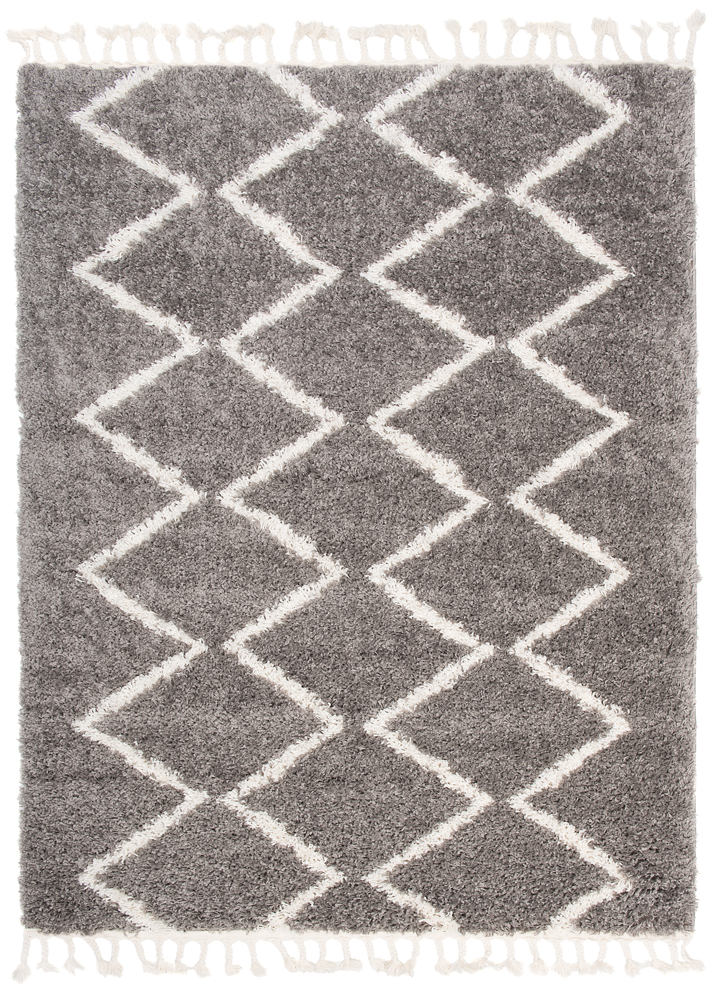 Teppich Boho mit Fransen Grau Zigzag Shaggy