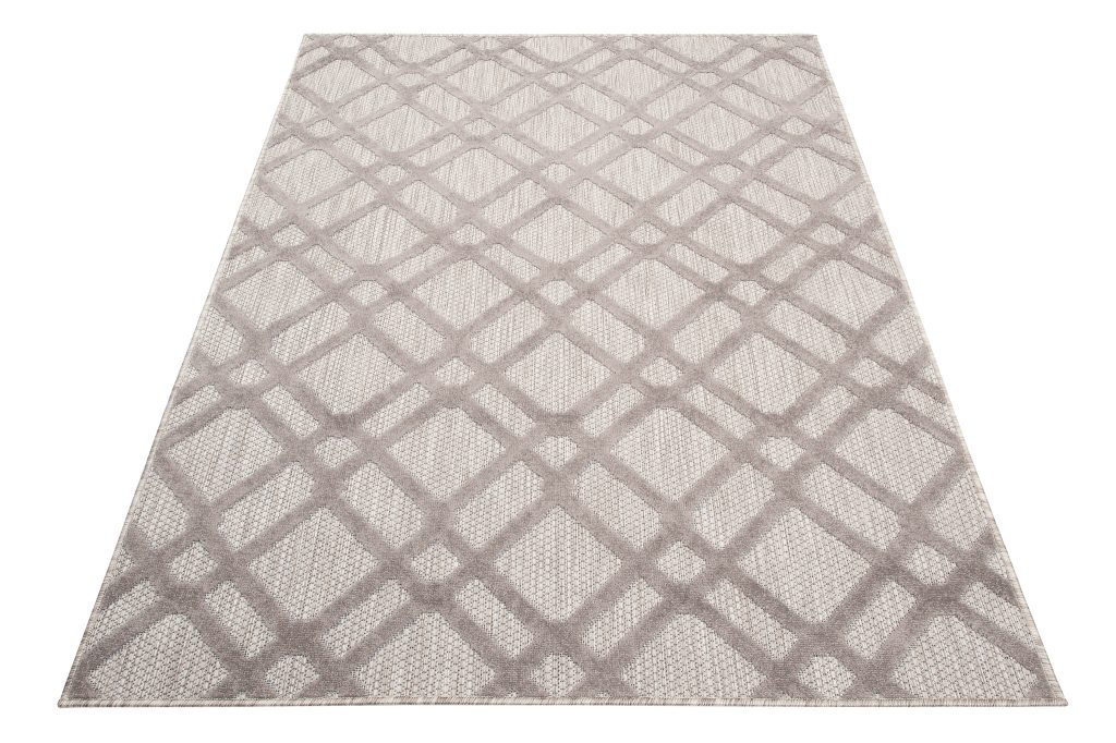 Teppich Outdoor Patio Beige Grau Gitter