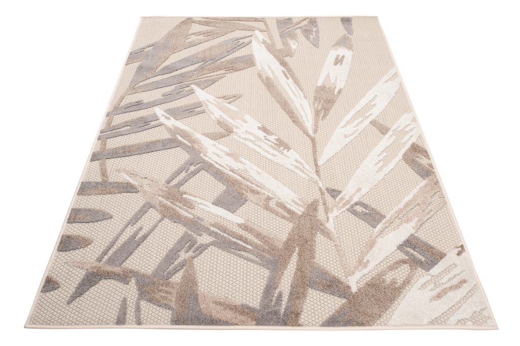 Teppich Outdoor Patio Creme Grau Blätter