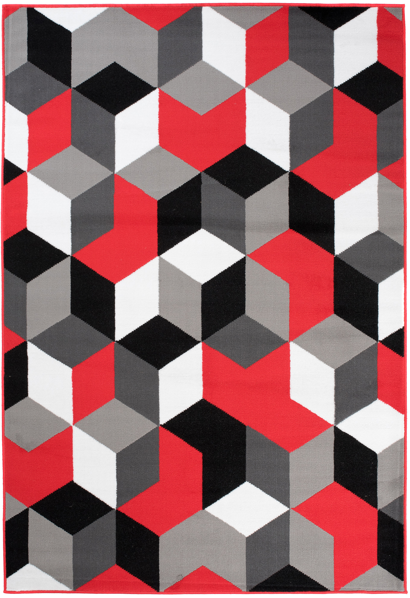 Teppich Maya Grau Rot Sechsecke