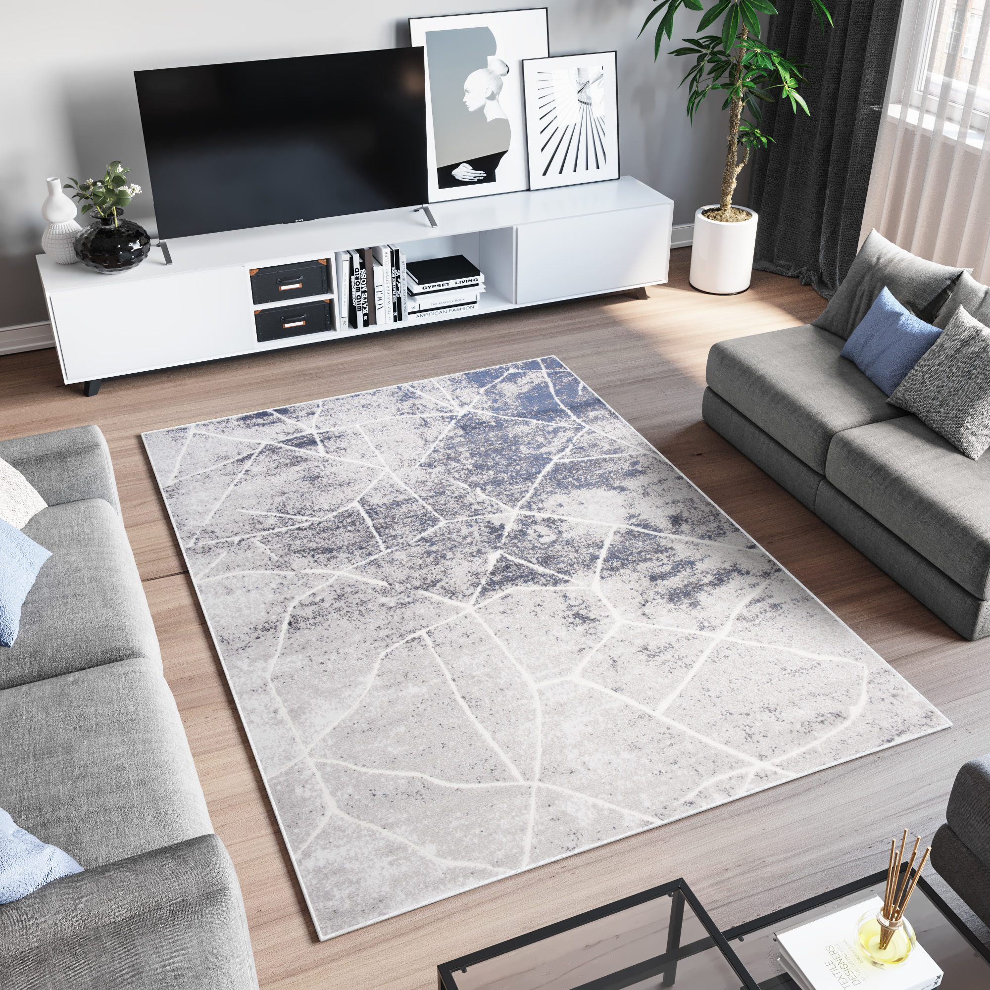 Teppich Sky Grau Blau Abstrakt Linien