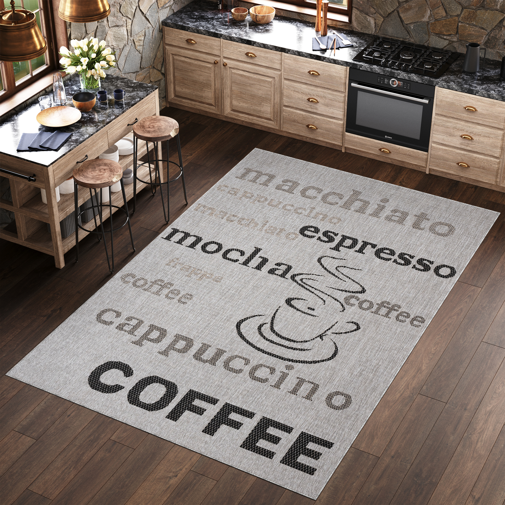 Teppich Melissa Grau Schwarz Kaffee Indoor Outdoor