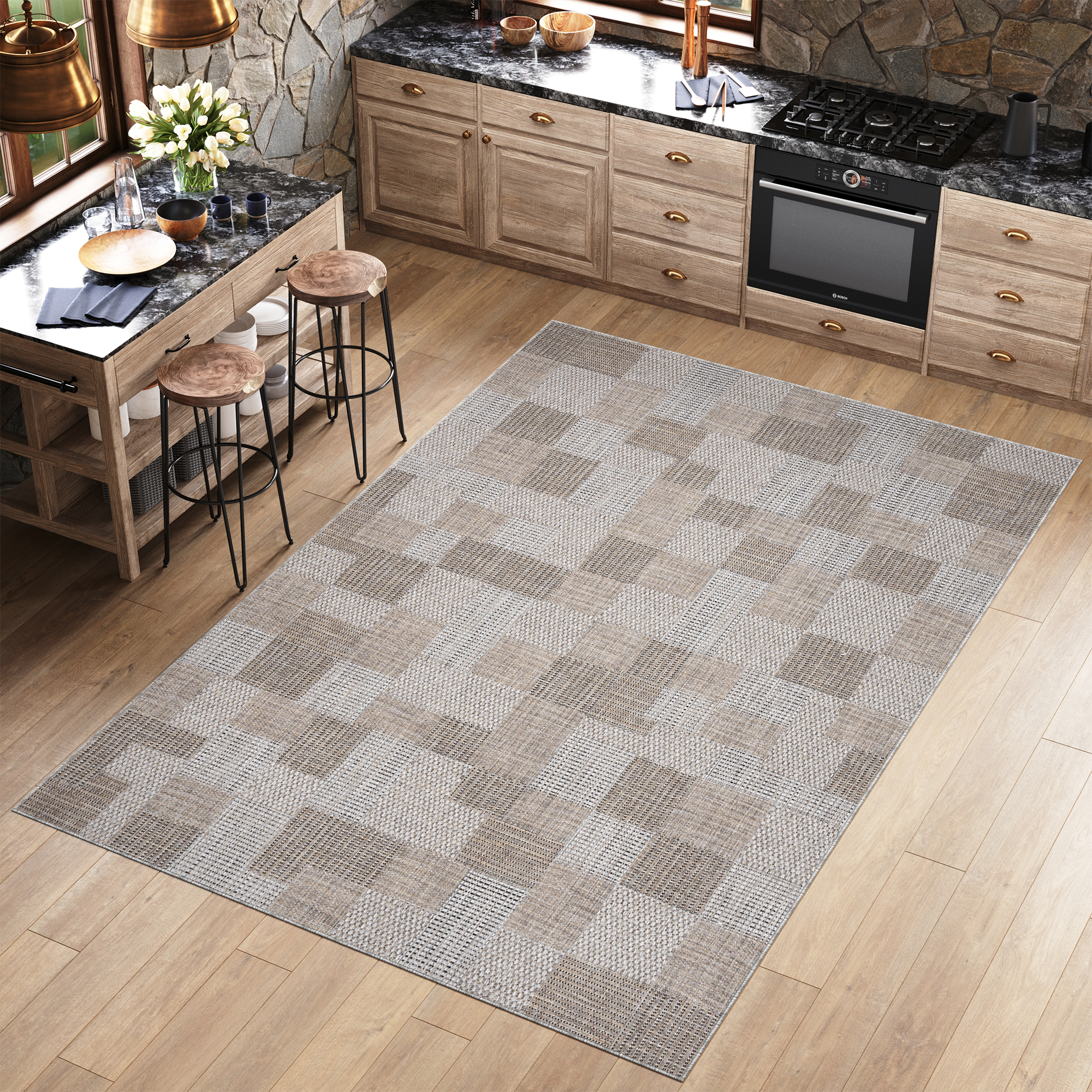 Teppich Melissa Braun Grau Quadrate Indoor Outdoor