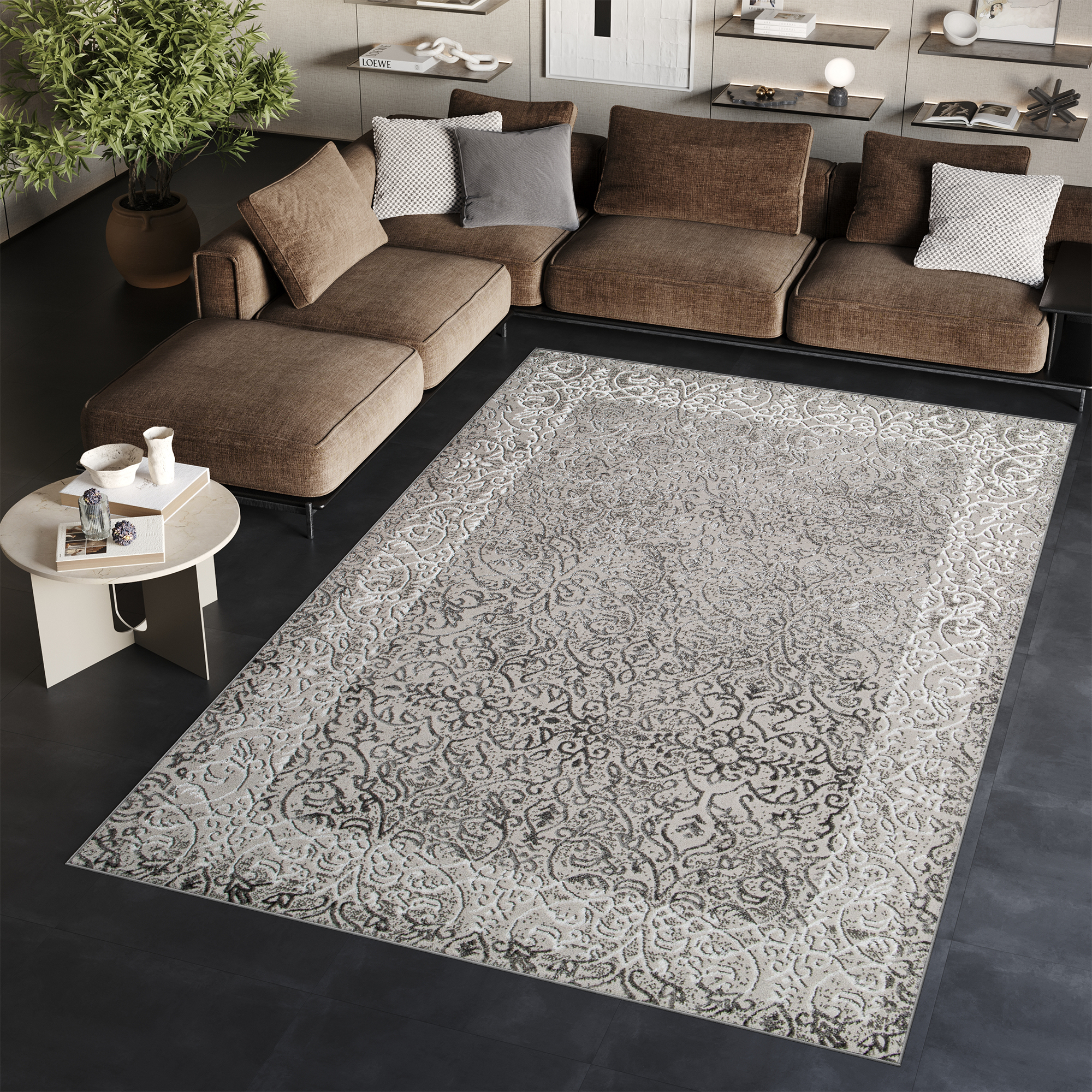 Teppich Ares Hellgrau Ornamente Vintage