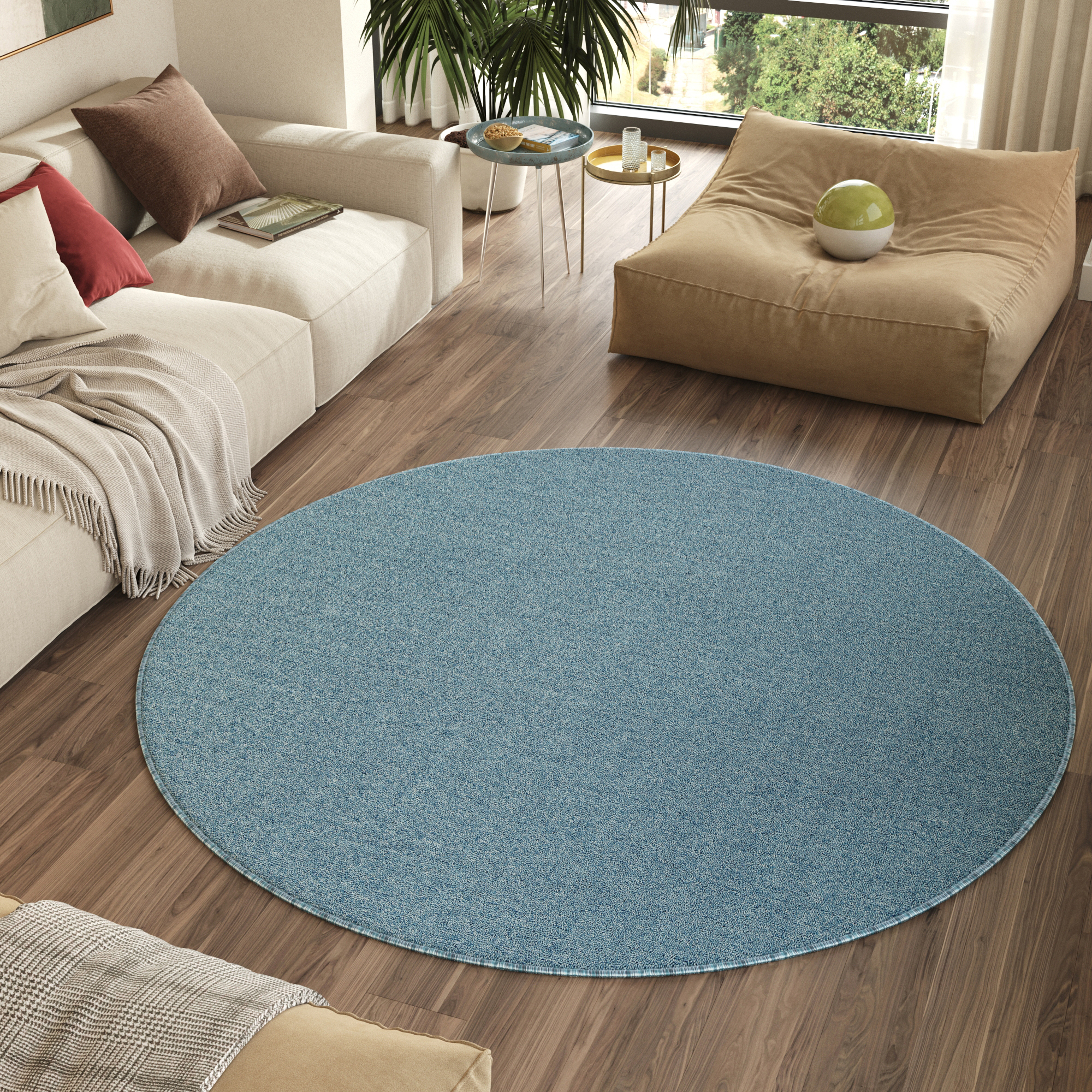 Teppich Nizza Rund Blau Modern Antirutsch