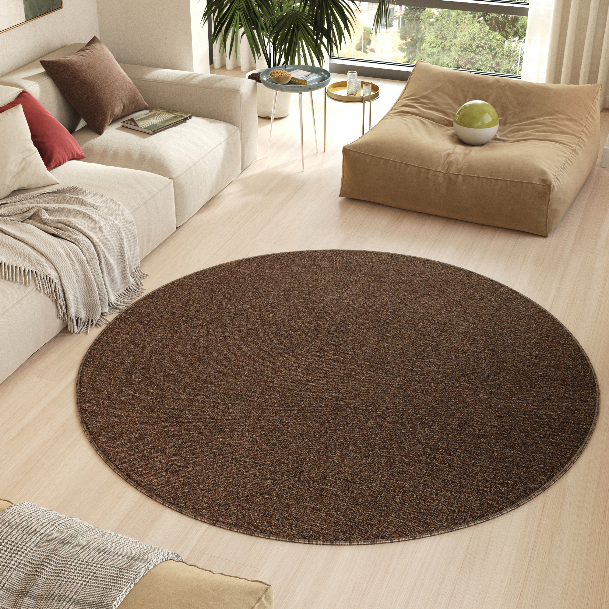 Teppich Nizza Rund Braun Modern Antirutsch