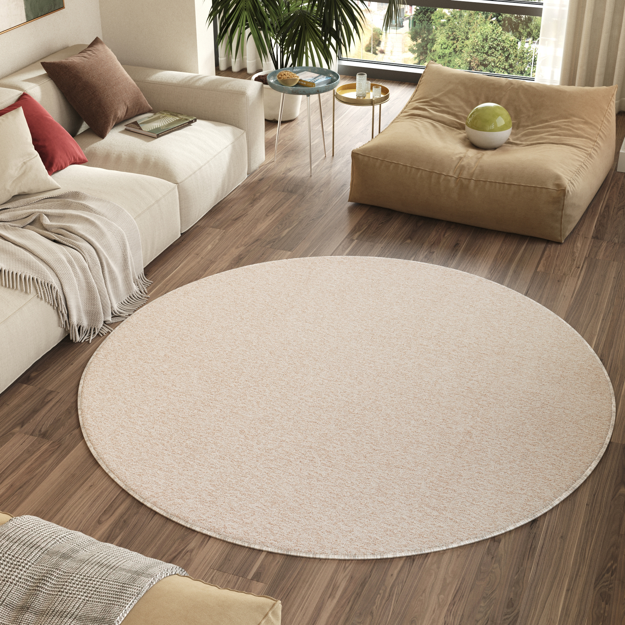 Teppich Nizza Rund Creme Modern Antirutsch