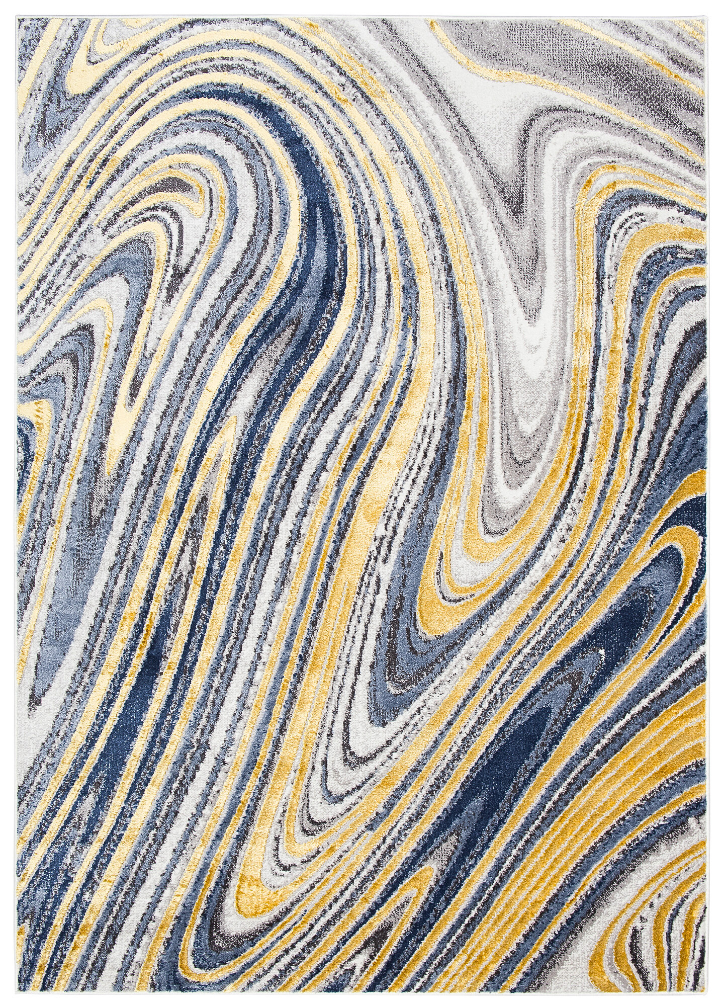 Teppich Shine Gold Blau Grau Abstrakt Effekt 3D