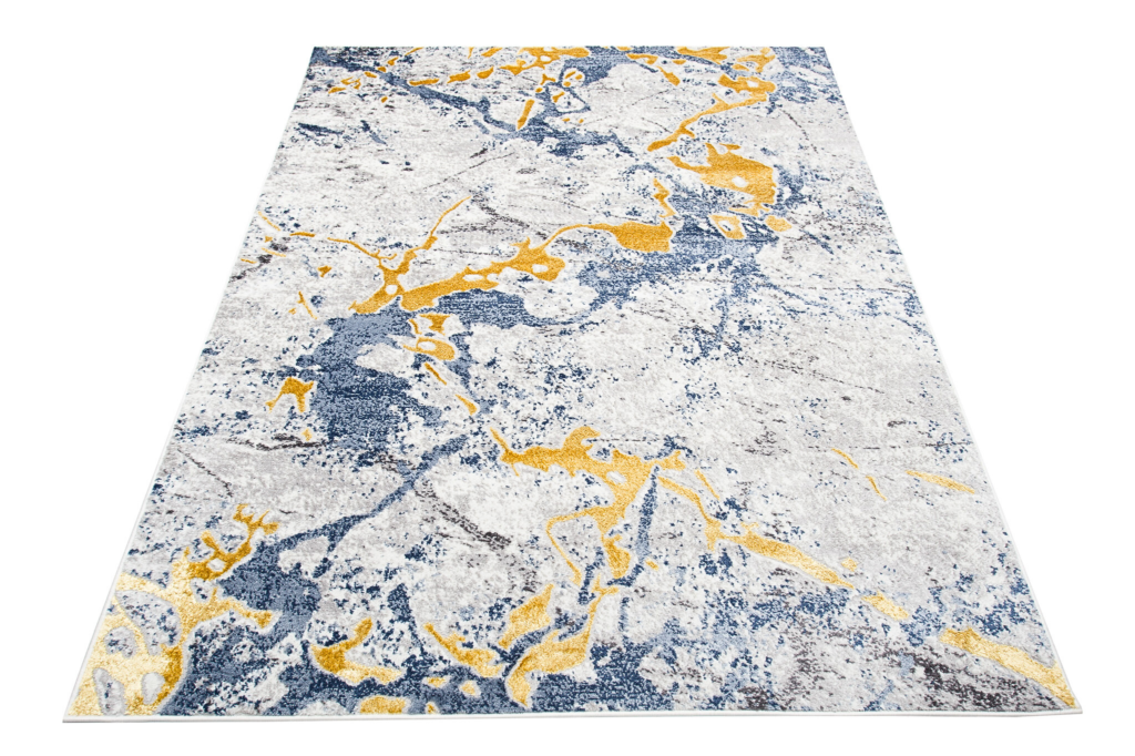 Teppich Shine Blau Grau Gold Abstrakt Effekt 3D