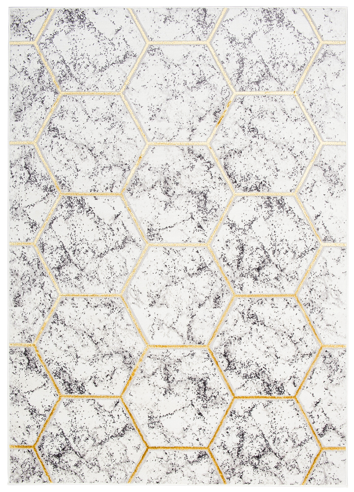 Teppich Shine Grau Gold Geometrisch Sechseck Effekt 3D