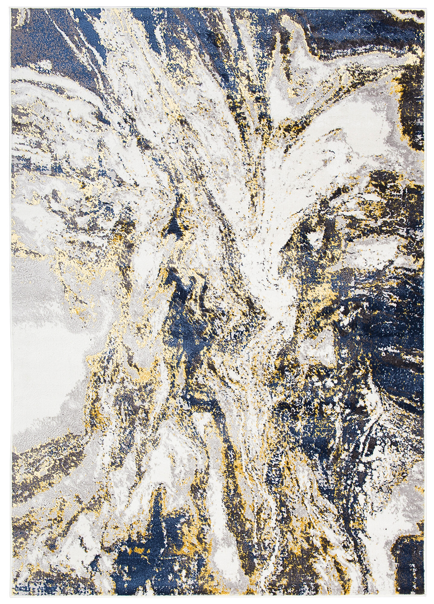 Teppich Shine Dunkelblau Creme Gold Abstrakt Effekt 3D
