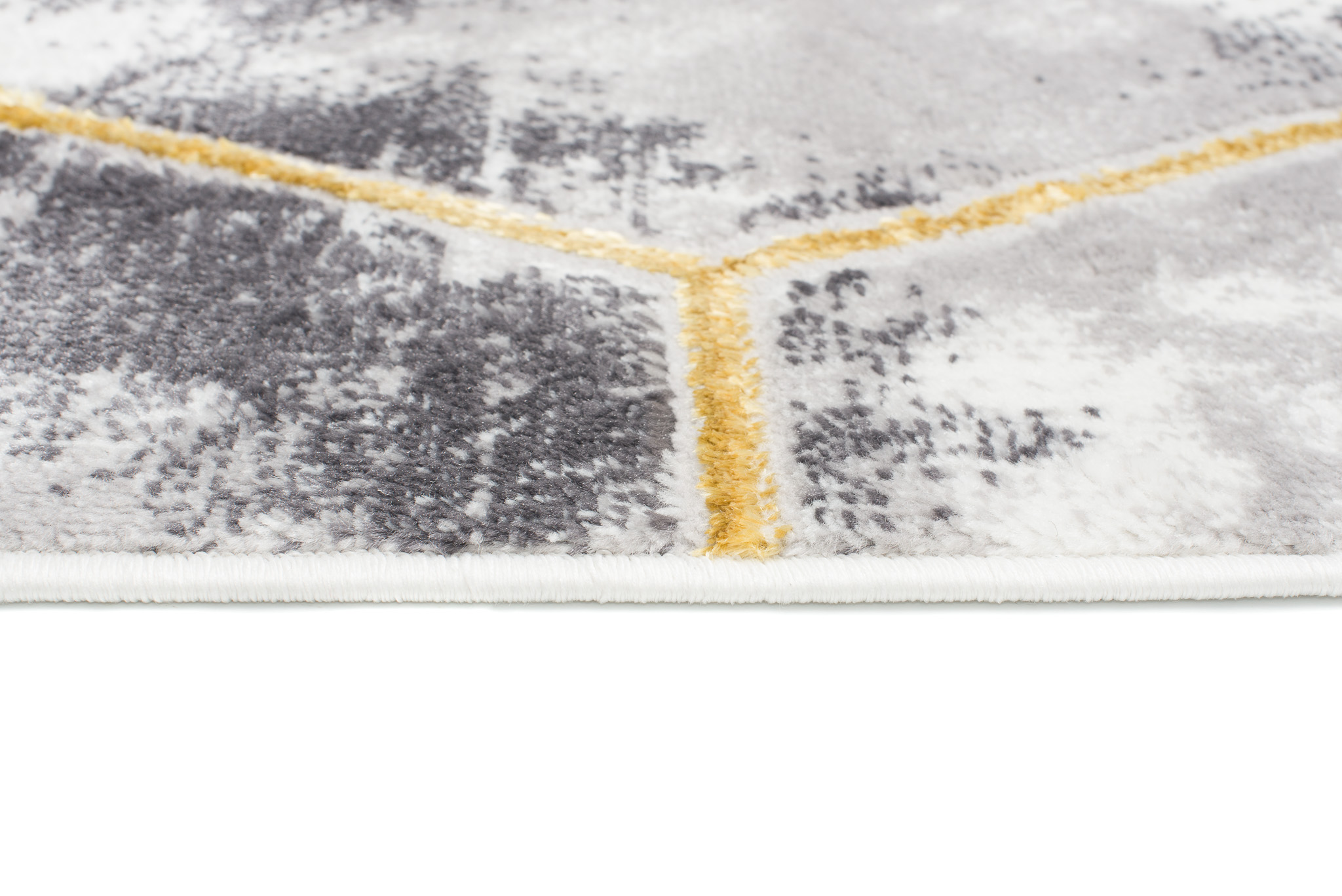 Teppich Shine Grau Gold Sechseck Geometrisch Effekt 3D