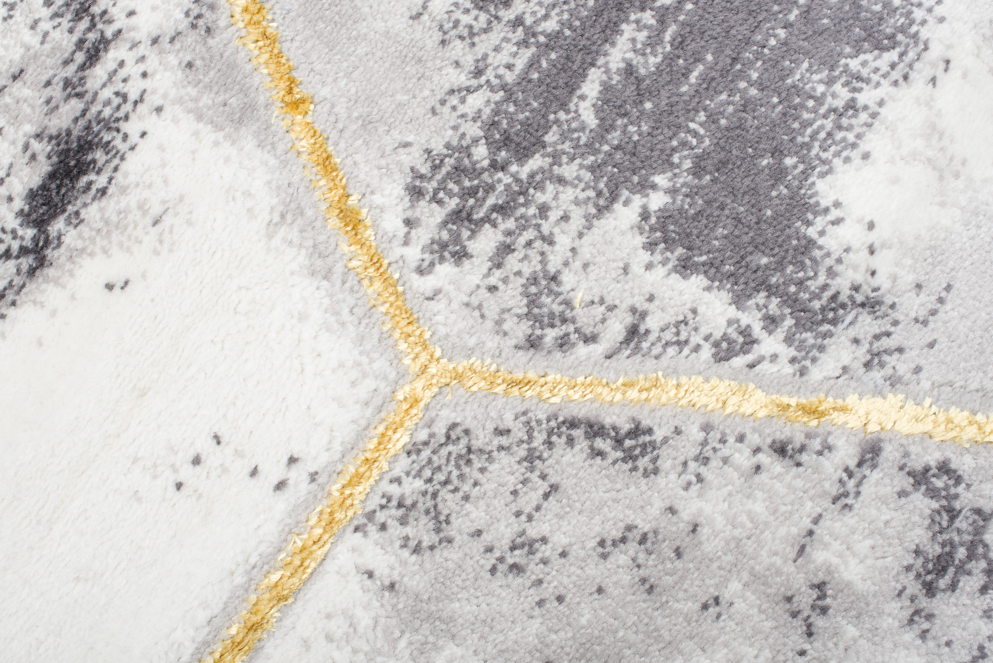 Teppich Shine Grau Gold Sechseck Geometrisch Effekt 3D