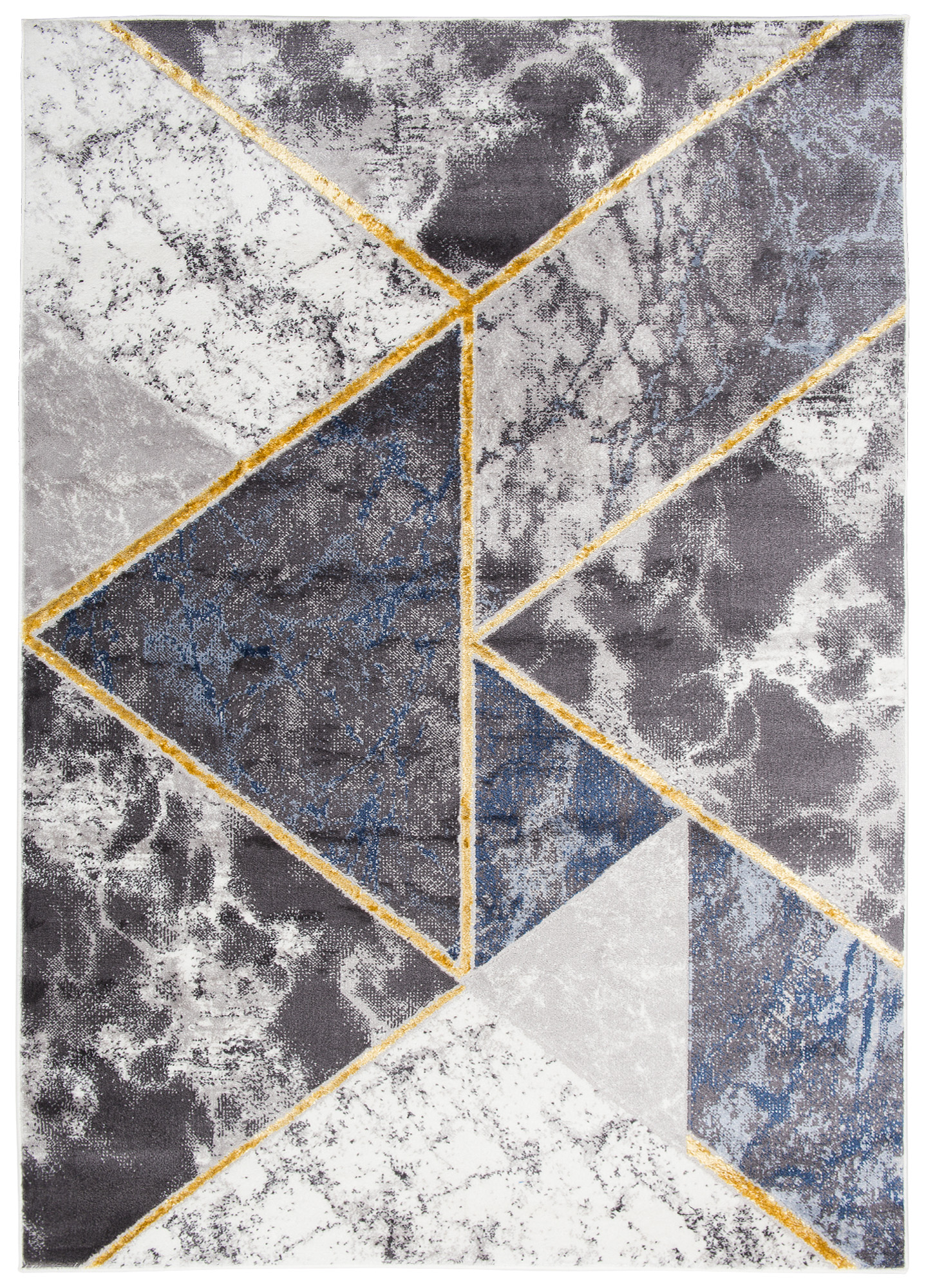 Teppich Shine Grau Blau Gold Geometrisch Effekt 3D