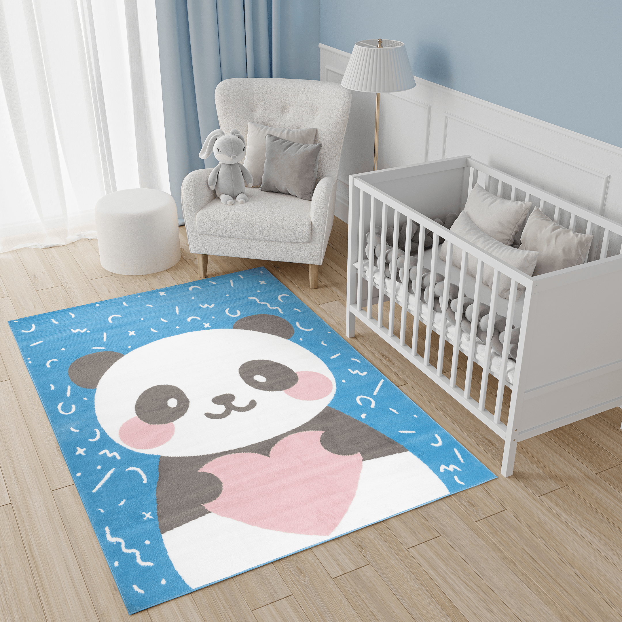 Teppich Jolly Kurzflor Kinderteppich Spielmatte Blau Grau Rosa Panda