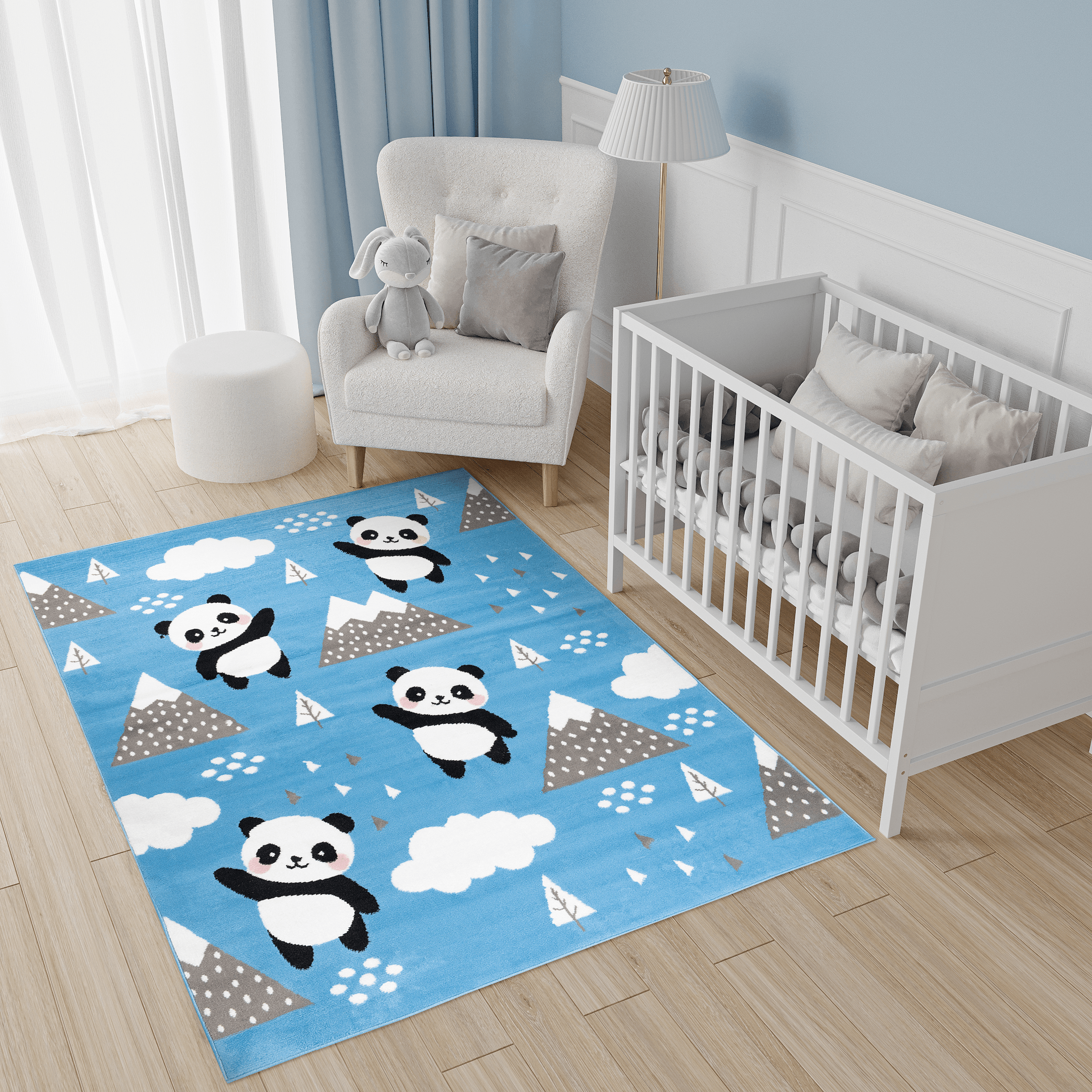 Teppich Jolly Kurzflor Kinderteppich Spielmatte Blau Grau Panda