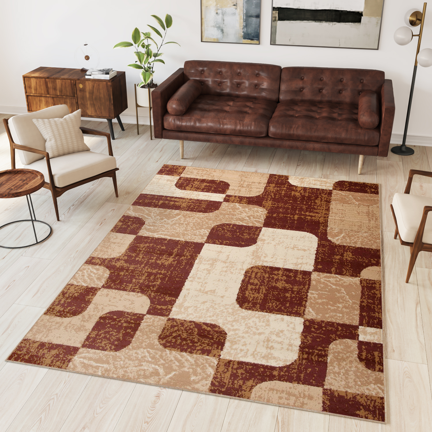 Teppich Dream Modern Kurzflor Braun Beige Figuren Meliert