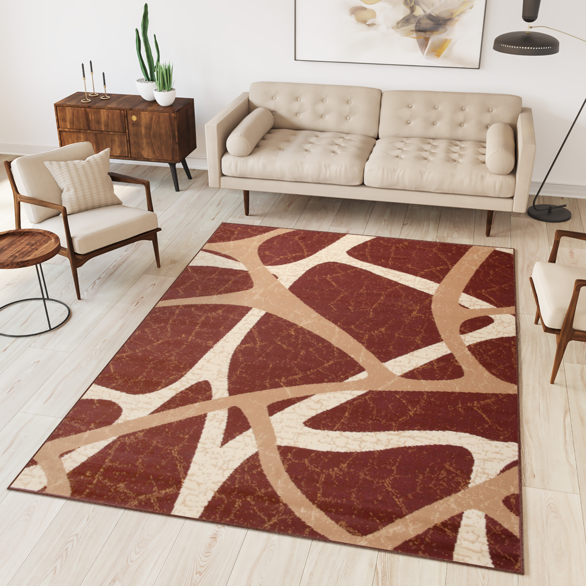 Teppich Dream Modern Kurzflor Creme Braun Meliert Streifen