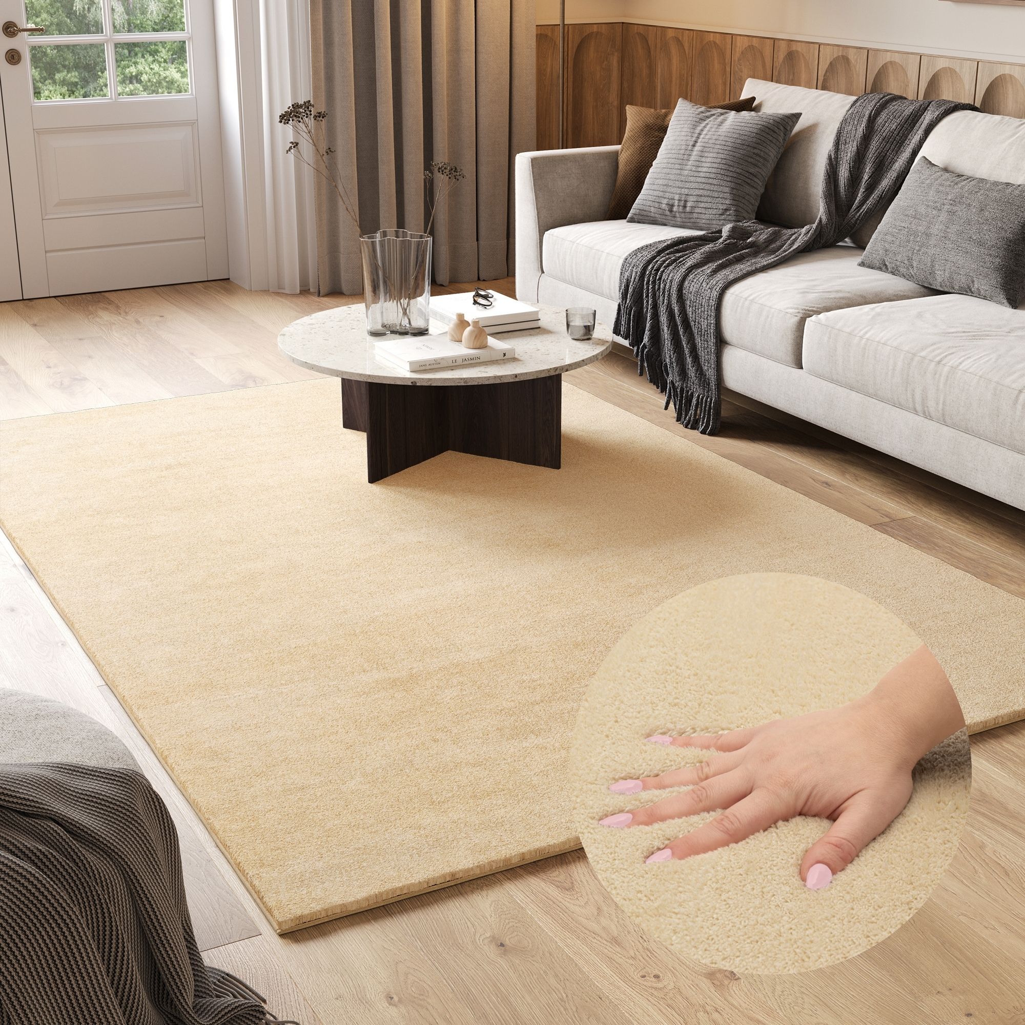 Teppich Cuddle Anti-Rutsch Beige Shaggy