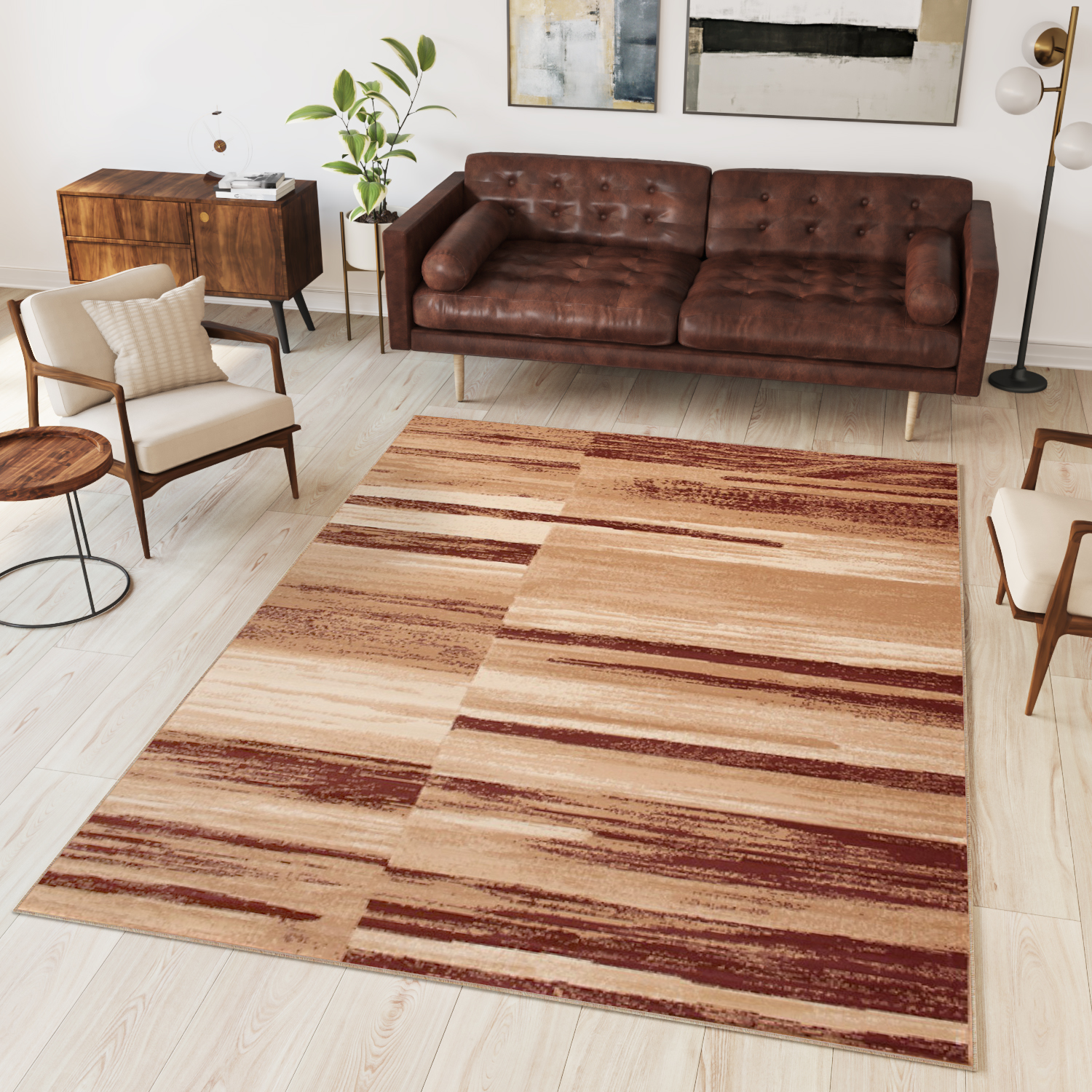 Teppich Dream Modern Kurzflor Beige Hellbraun Streifen Meliert