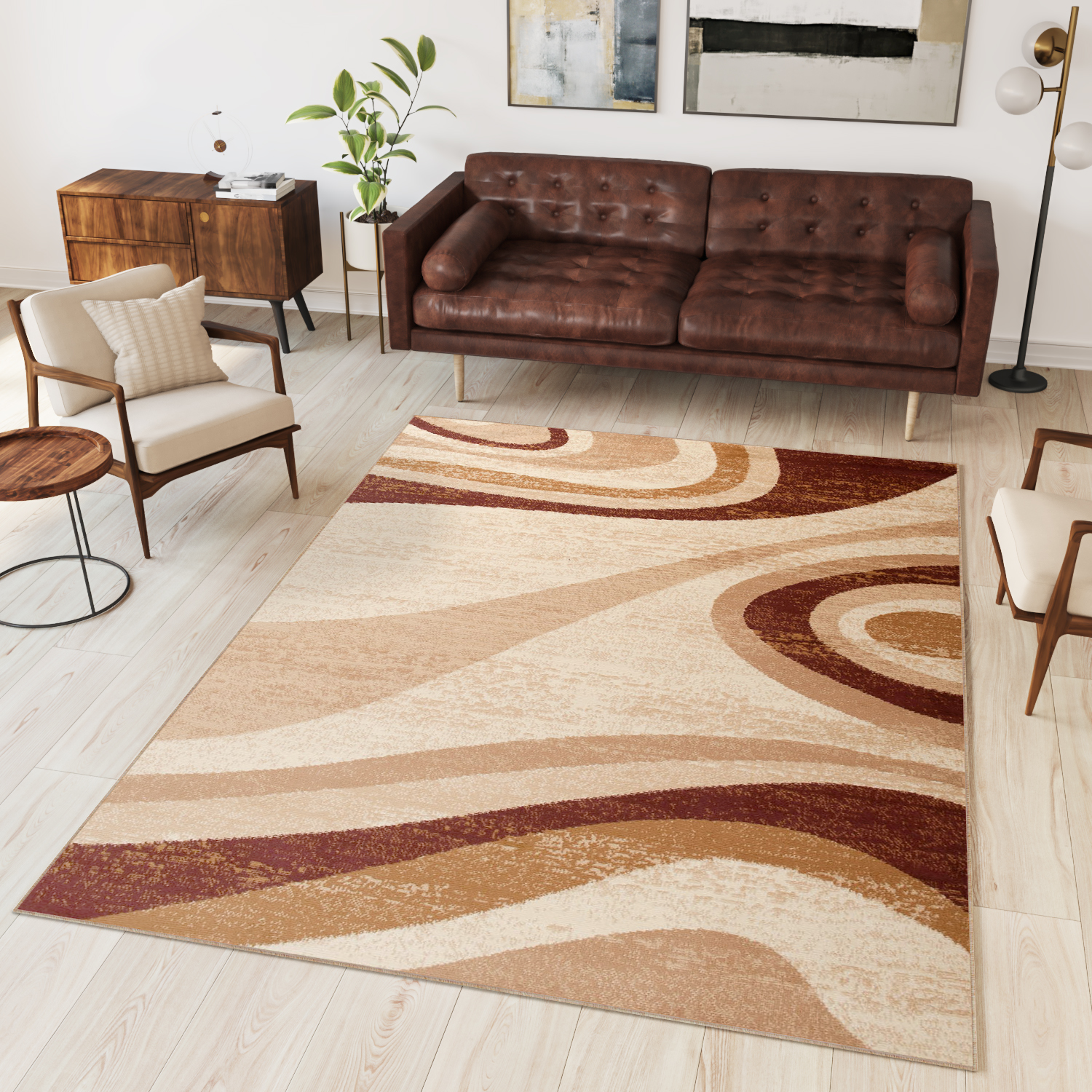 Teppich Dream Modern Kurzflor Creme Braun Meliert Wellen
