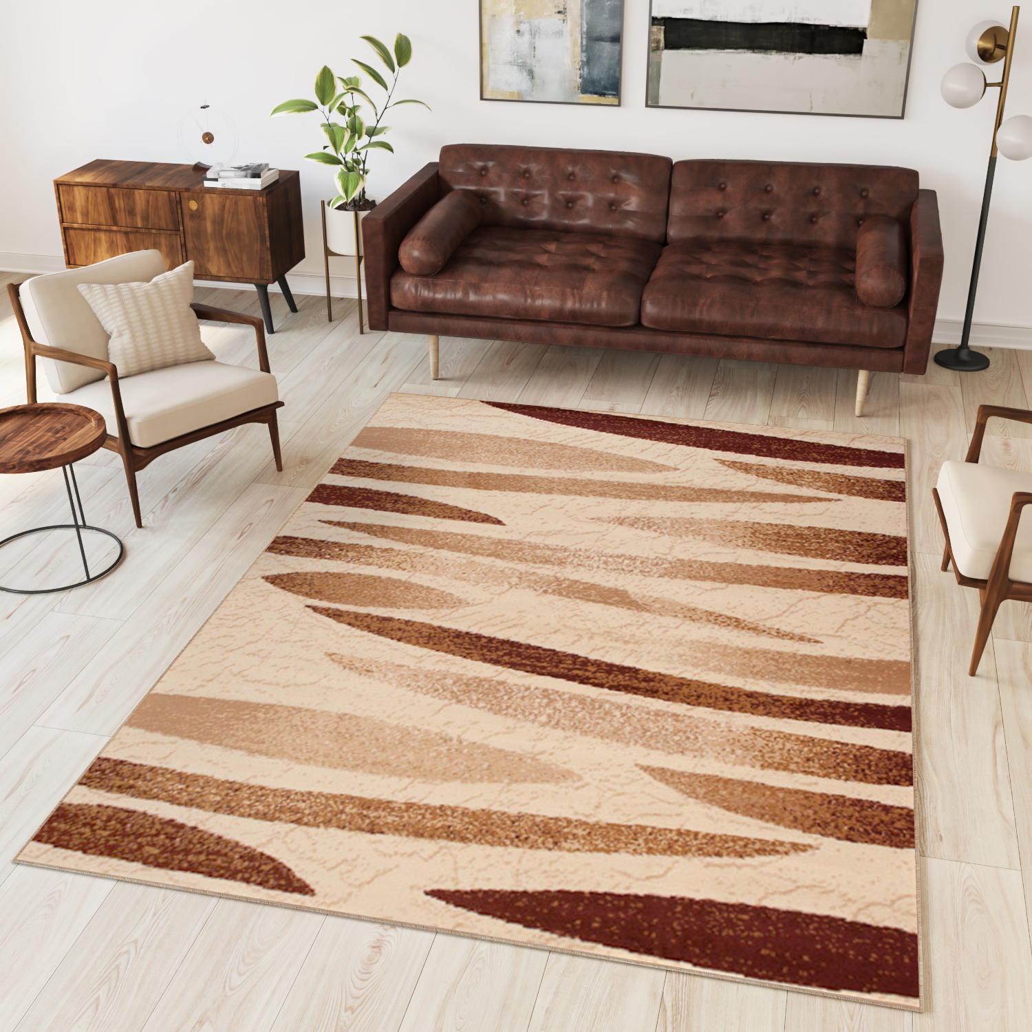 Teppich Dream Kurzflor Modern Beige Braun Streifen Design